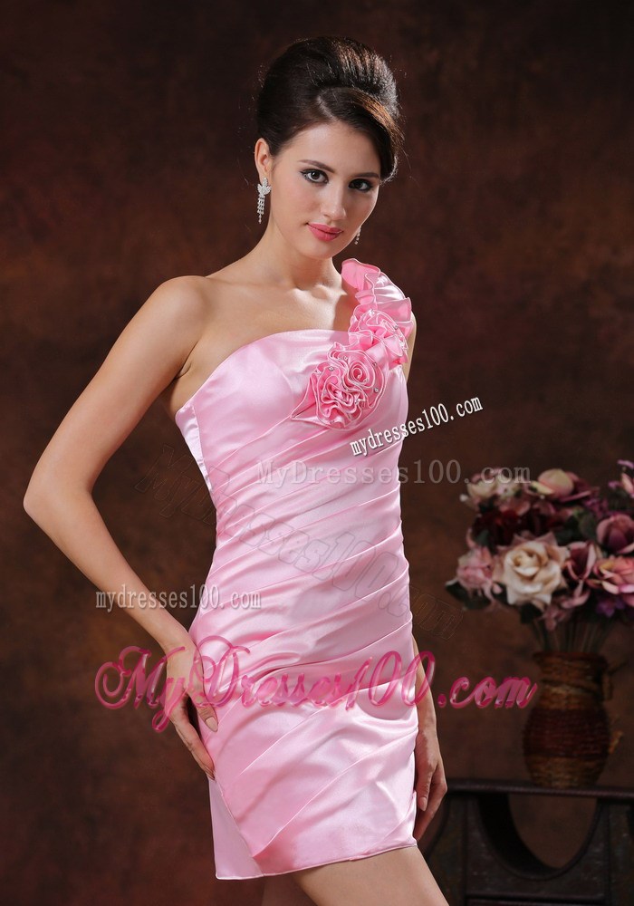 Rose Pink Flowers Decorate One Shoulder Short Nightclub Dress