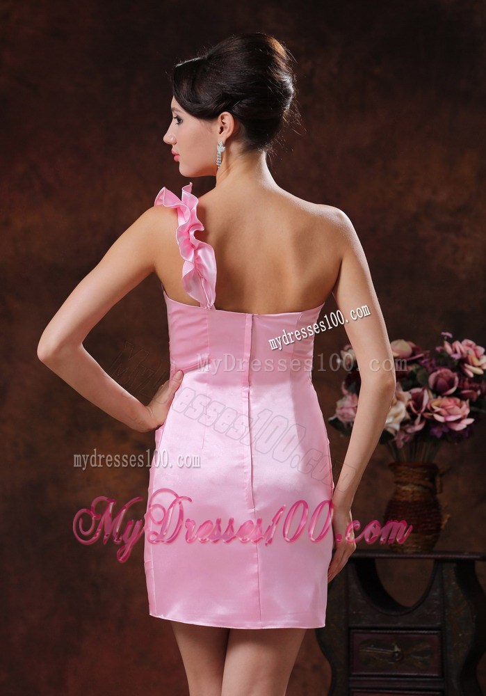 Rose Pink Flowers Decorate One Shoulder Short Nightclub Dress