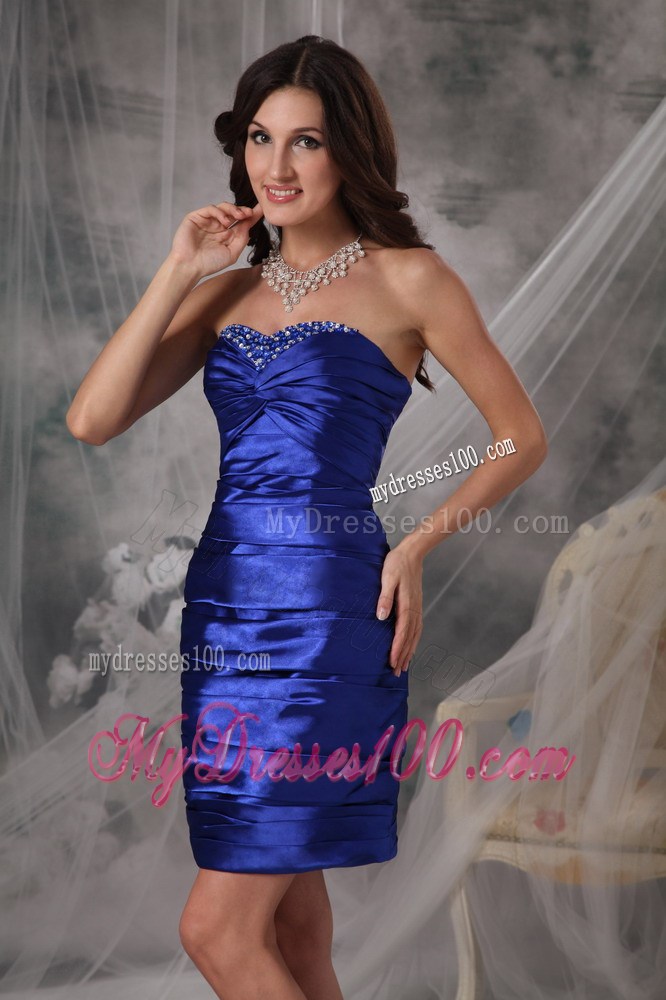 Royal Blue Column Sweetheart Beading Mini-length Nightclub Dress