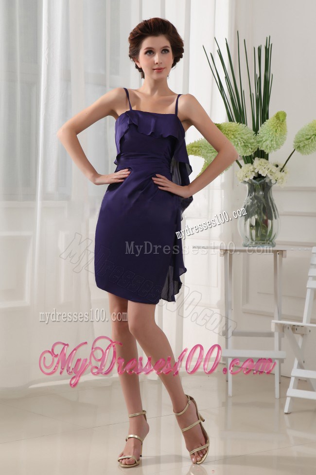 Ruffles Column Mini-length Spaghetti Straps Purple Nightclub Dress