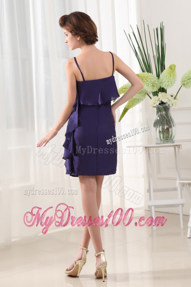 Ruffles Column Mini-length Spaghetti Straps Purple Nightclub Dress