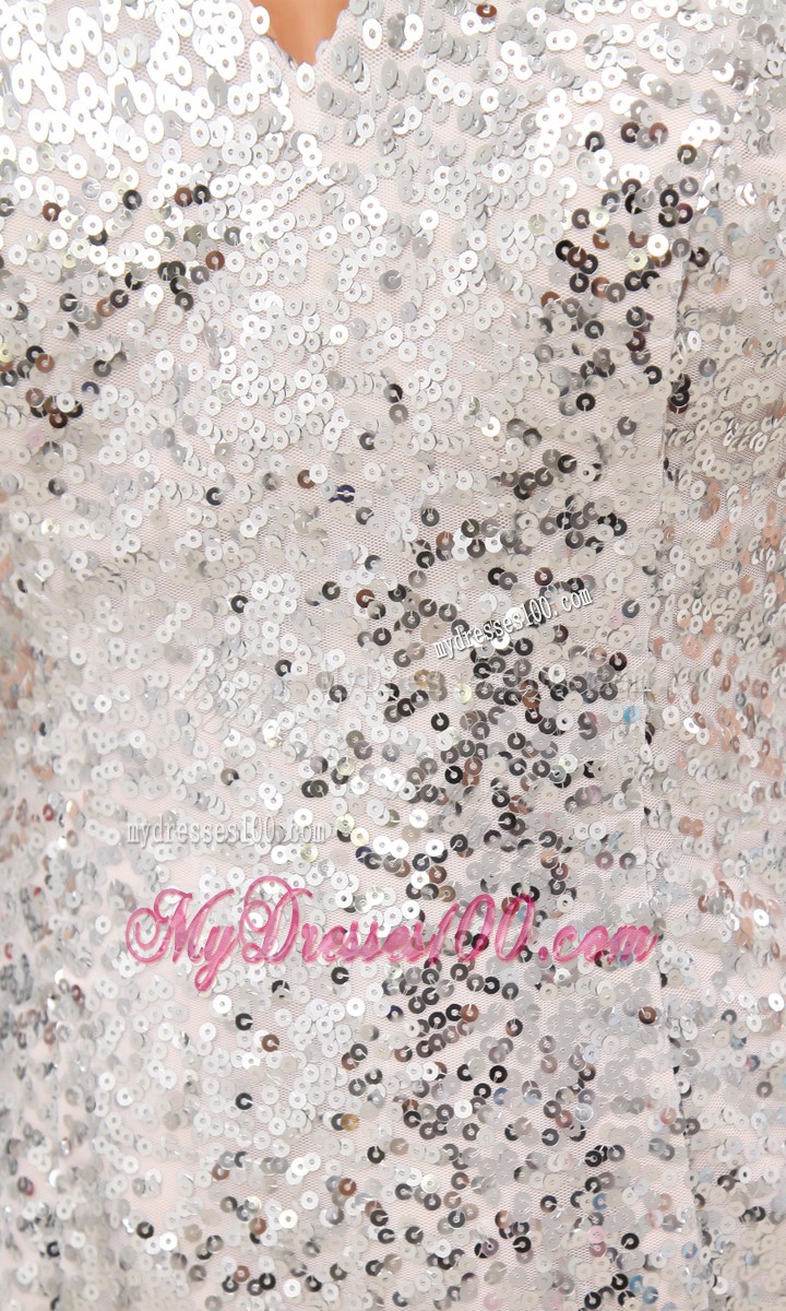Sequin Mini-length V-neck Cap Sleeves Prom Dress