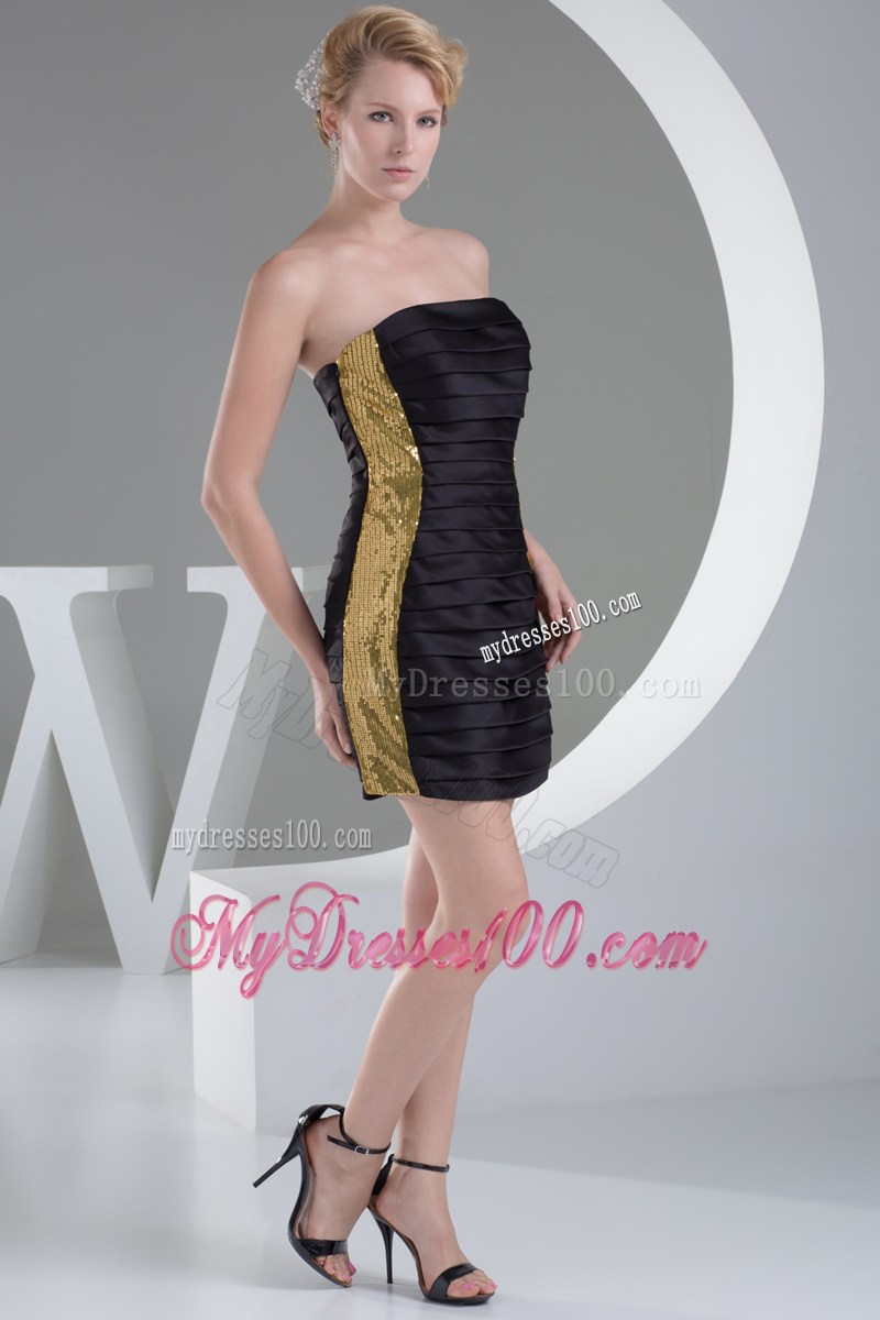 Sequin Mini-length Black Ruffles Layers Strapless Nightclub Dress