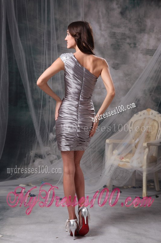 Cheap Gray Column One Shoulder Beading Short Nightclub Dress