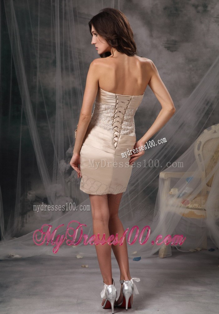 Champagne Mini-length Appliques Column Strapless Nightclub Dress