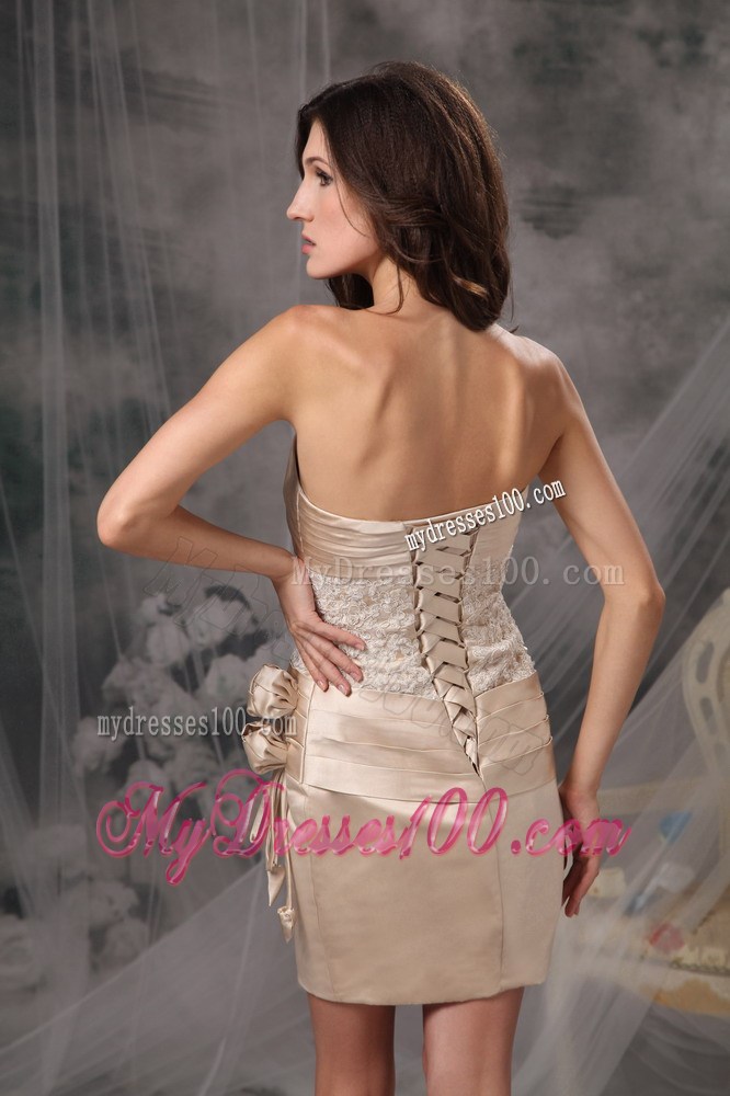 Champagne Mini-length Appliques Column Strapless Nightclub Dress