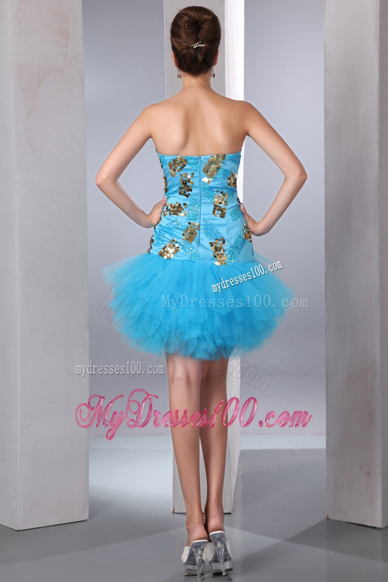 Aqua Blue Strapless Short Sequins Mini-length Nightclub Dress