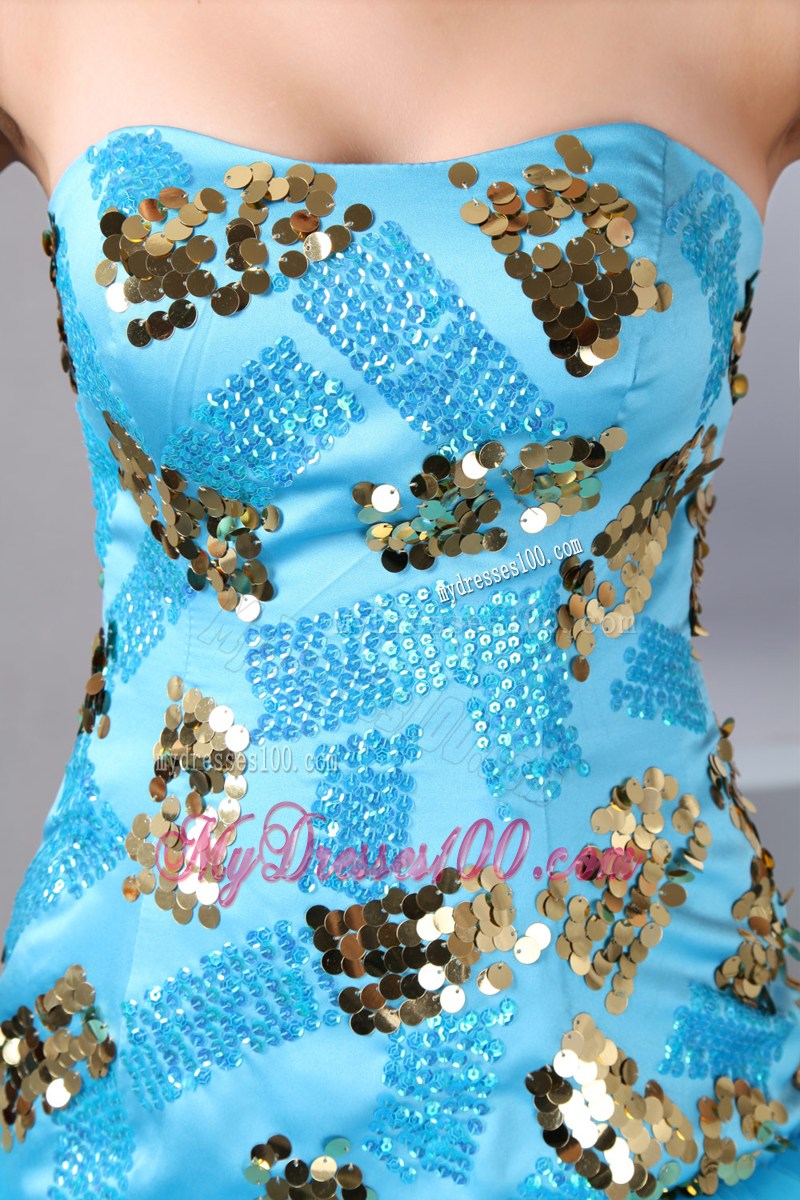 Aqua Blue Strapless Short Sequins Mini-length Nightclub Dress