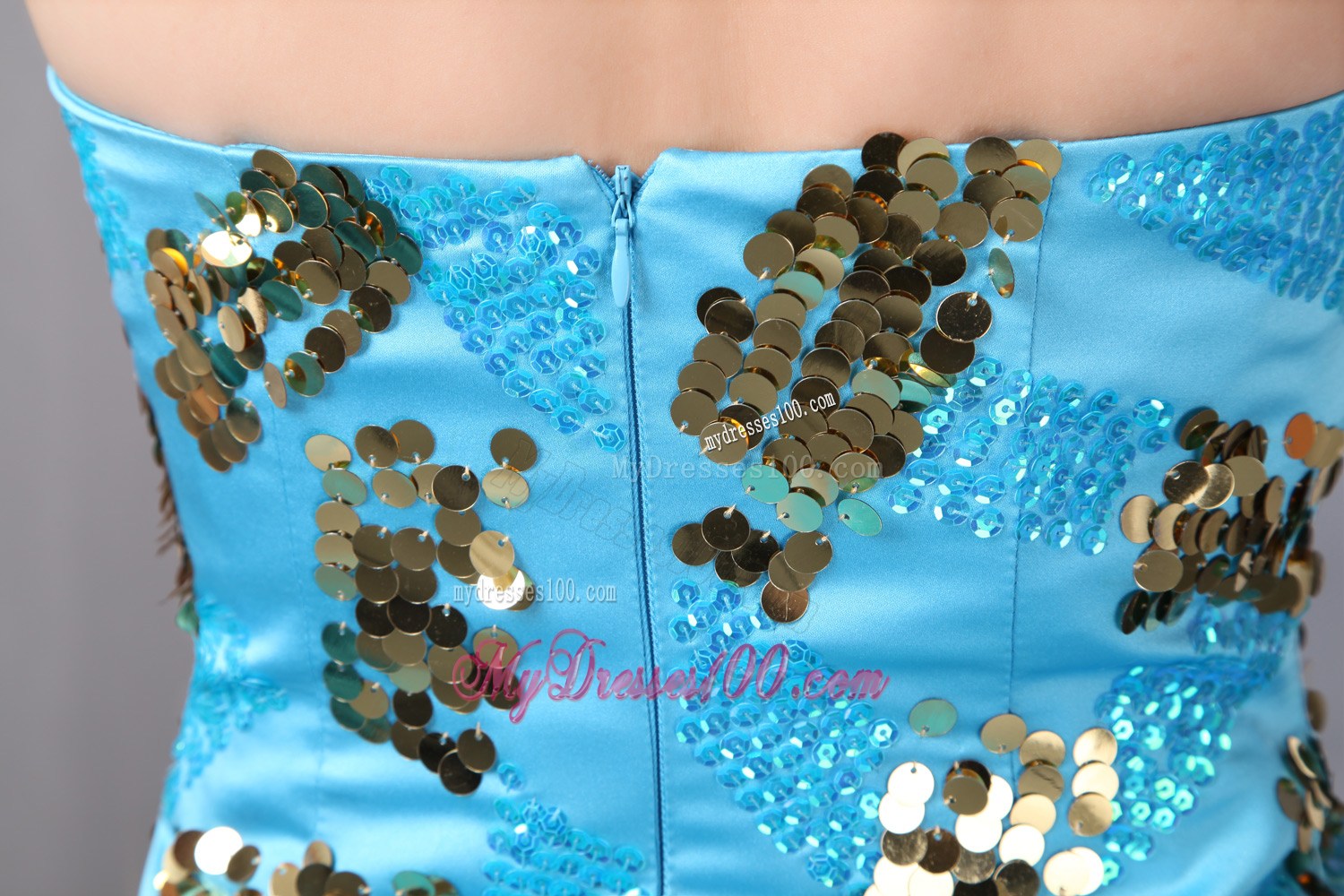 Aqua Blue Strapless Short Sequins Mini-length Nightclub Dress