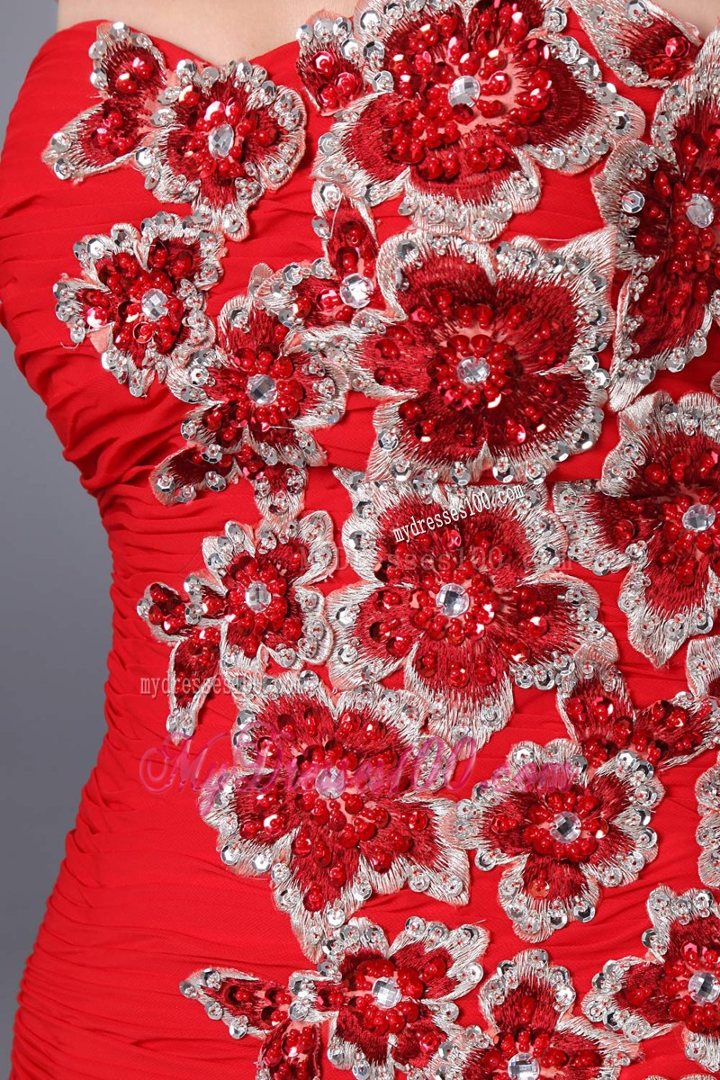Red Column Sweetheart Beading Mini-length Nightclub Dress