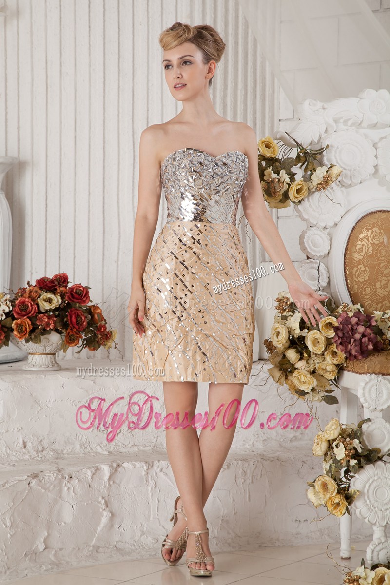 Champagne Column Sweetheart Short Prom Dress Sequin Beading Mini-length