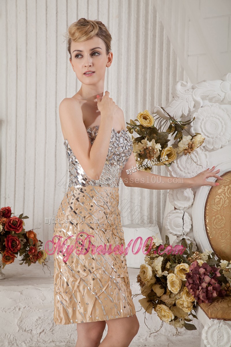 Champagne Column Sweetheart Short Prom Dress Sequin Beading Mini-length
