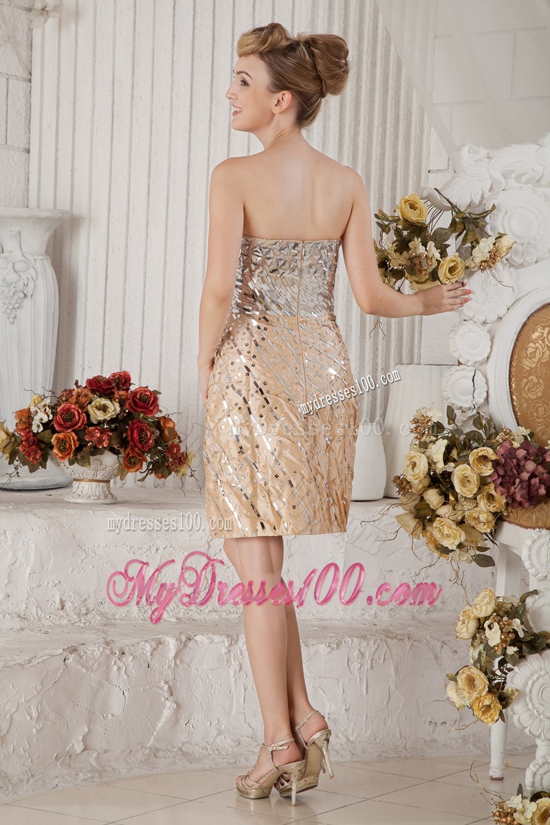 Champagne Column Sweetheart Short Prom Dress Sequin Beading Mini-length