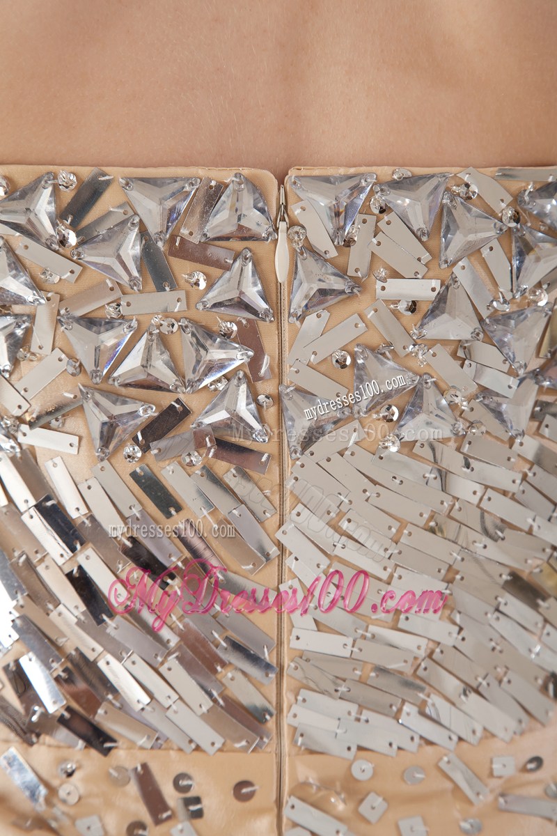 Champagne Column Sweetheart Short Prom Dress Sequin Beading Mini-length