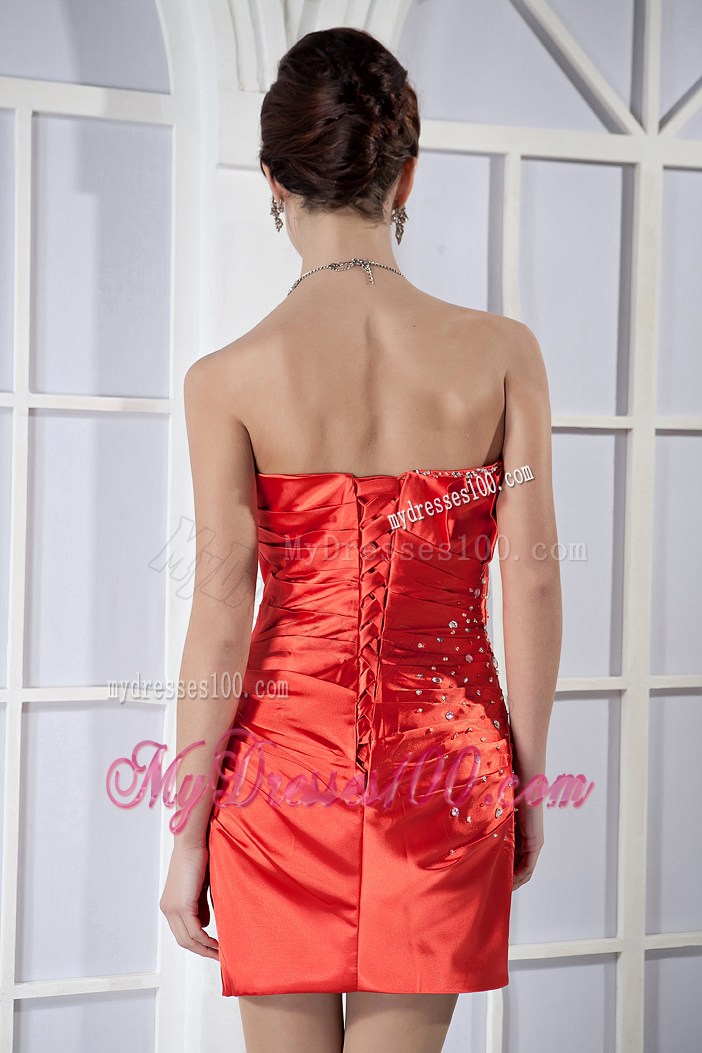 Orange Red Column Sweetheart Mini-length Beading Nightclub Dress