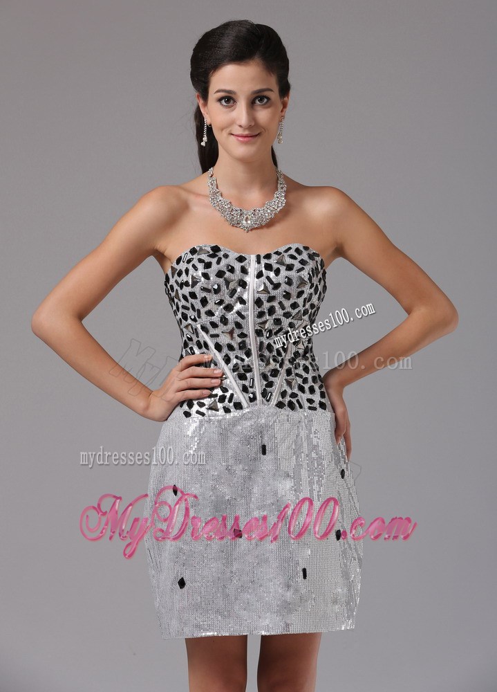 Sliver Rhinestones Decorate Bust Nightclub Dress With Mini-length