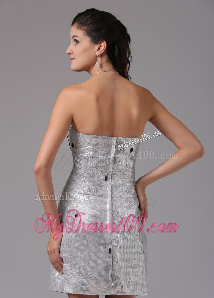 Sliver Rhinestones Decorate Bust Nightclub Dress With Mini-length