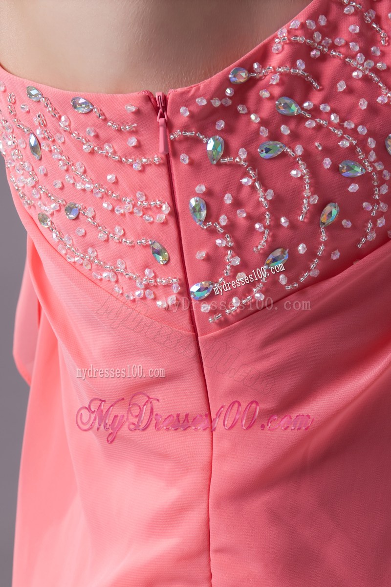 Watermelon Beading One Shoulder Knee-length Prom Dress