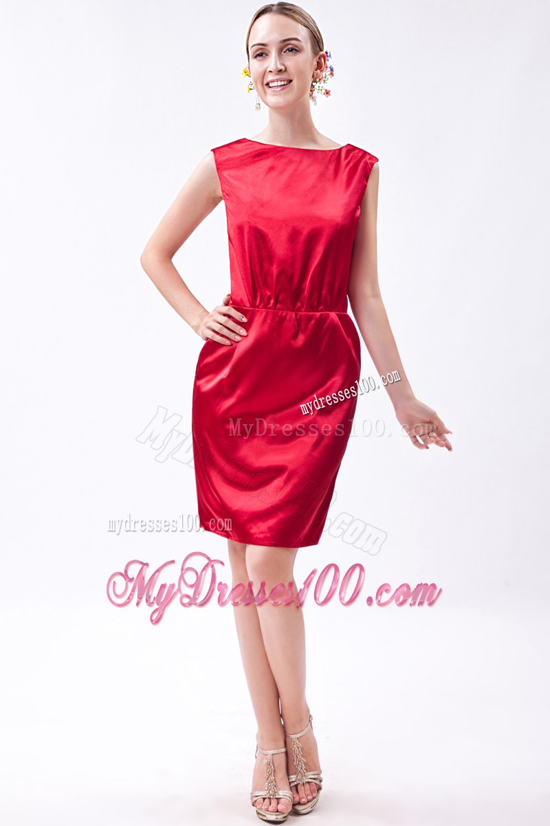 Elegant Wine Red Column Bateau Mini-length Nightclub Dress