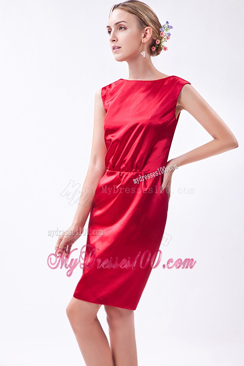 Elegant Wine Red Column Bateau Mini-length Nightclub Dress