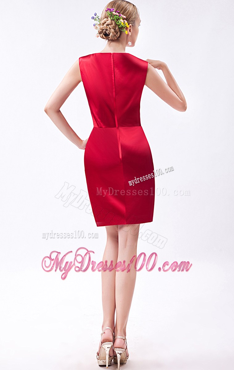 Elegant Wine Red Column Bateau Mini-length Nightclub Dress