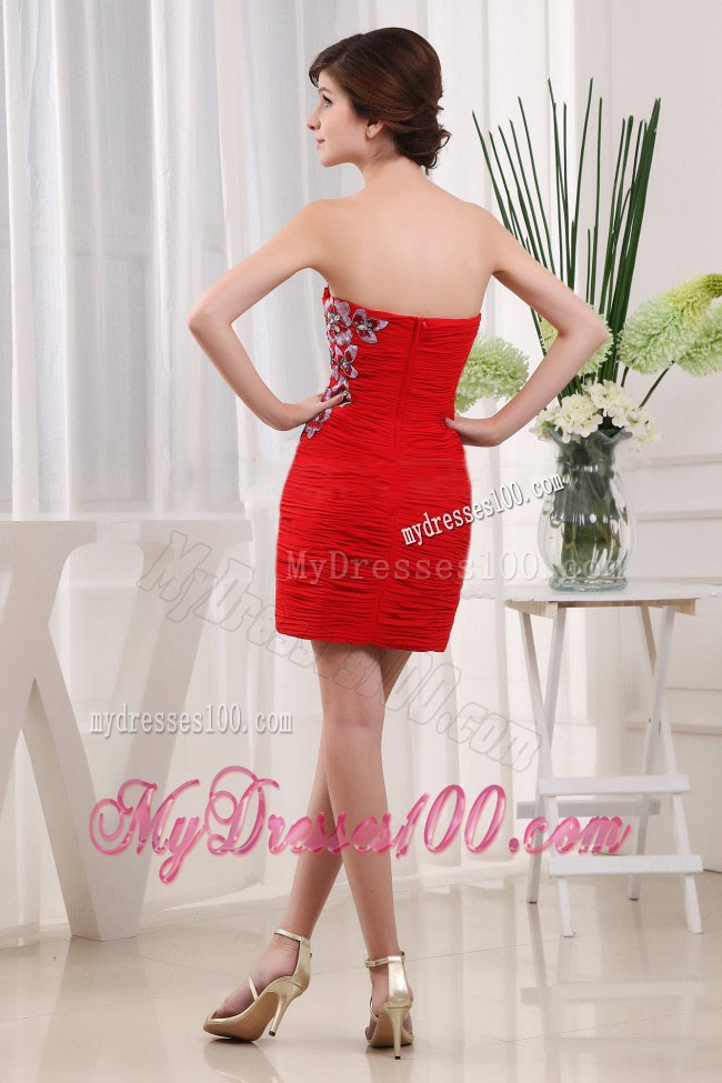 Chic Wine Red Sweetheart Appliques and Ruche Nightclub Dress