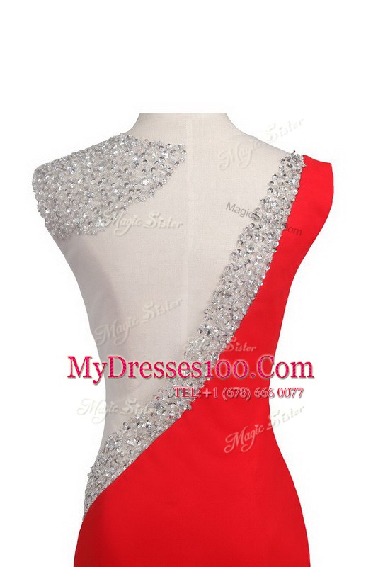 Comfortable One Shoulder A-line Sleeveless Coral Red Evening Dress Court Train Backless