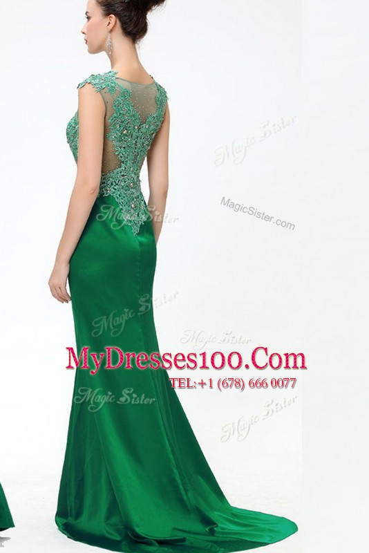 Comfortable Dark Green A-line Beading and Appliques Homecoming Dress Zipper Satin Sleeveless Floor Length
