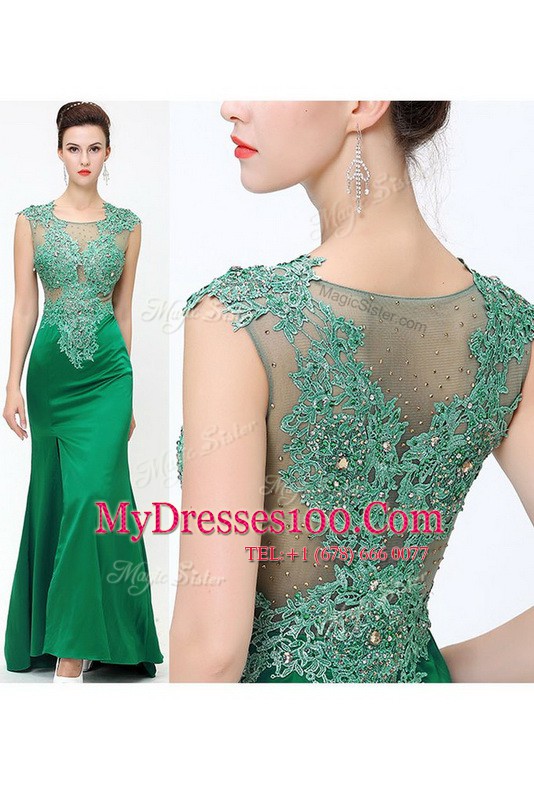 Comfortable Dark Green A-line Beading and Appliques Homecoming Dress Zipper Satin Sleeveless Floor Length