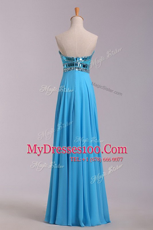 Baby Blue Empire Sweetheart Sleeveless Chiffon Floor Length Zipper Beading and Belt Prom Gown