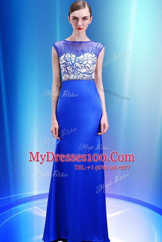 Stunning Scoop Beading and Appliques Mother Of The Bride Dress Royal Blue Zipper Sleeveless Floor Length