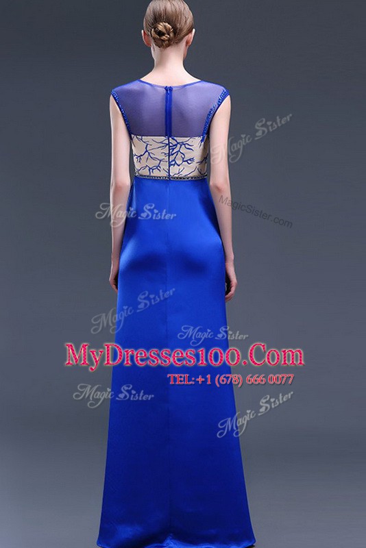 Stunning Scoop Beading and Appliques Mother Of The Bride Dress Royal Blue Zipper Sleeveless Floor Length