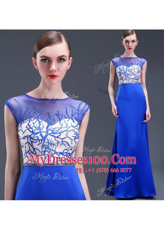 Stunning Scoop Beading and Appliques Mother Of The Bride Dress Royal Blue Zipper Sleeveless Floor Length