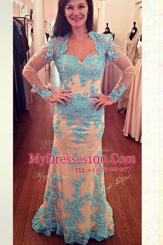 Long Sleeves Brush Train Zipper With Train Beading Prom Gown