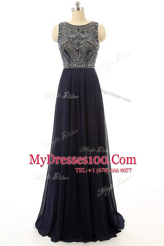 High-neck Sleeveless Side Zipper Evening Dress Black Chiffon