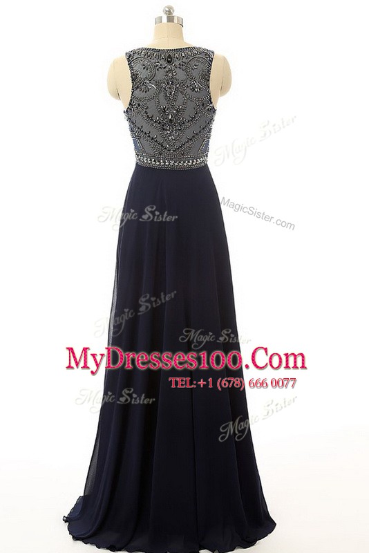 High-neck Sleeveless Side Zipper Evening Dress Black Chiffon