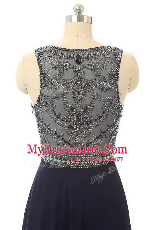 High-neck Sleeveless Side Zipper Evening Dress Black Chiffon