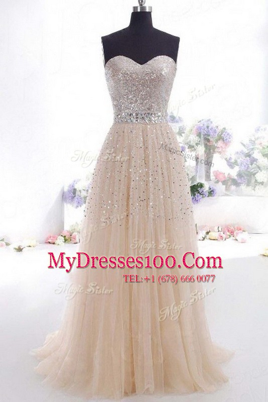 Empire Sleeveless Champagne Homecoming Dress Sweep Train Zipper
