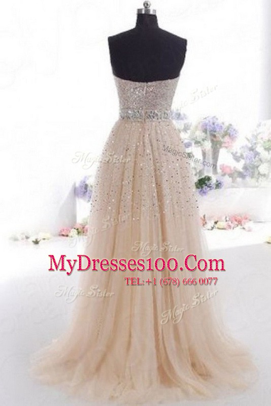 Empire Sleeveless Champagne Homecoming Dress Sweep Train Zipper