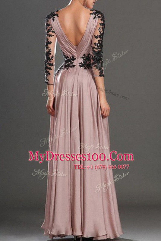 Classical Floor Length Zipper Prom Evening Gown Pink for Prom and Party with Ruching