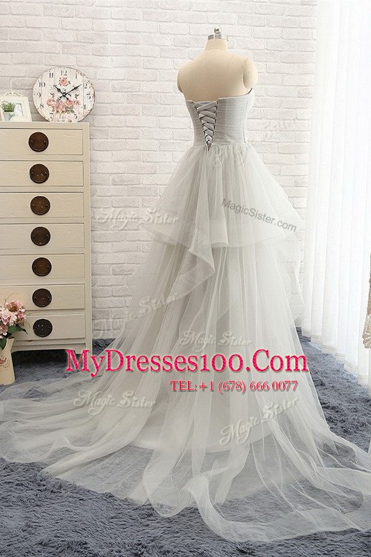 Sleeveless Brush Train Ruching Lace Up Evening Dress