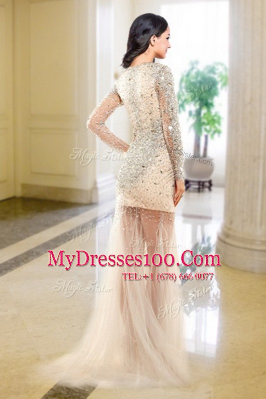 Gorgeous Long Sleeves Zipper Floor Length Beading Prom Party Dress