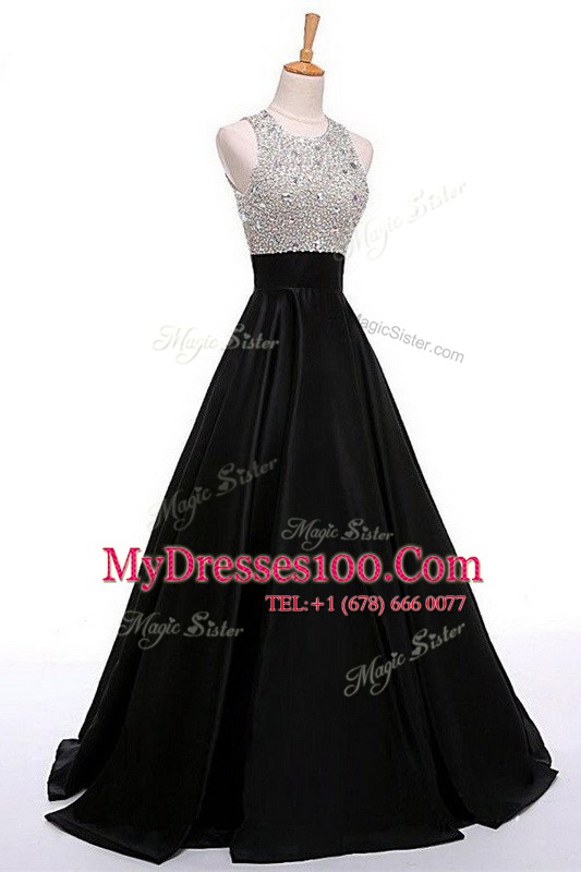 Ideal Scoop Beading Homecoming Gowns Black Zipper Sleeveless Floor Length