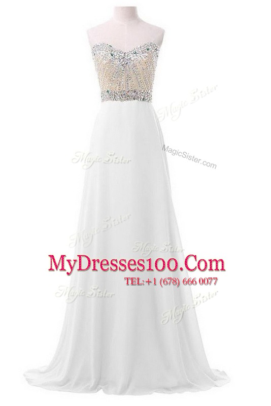 Custom Design White Sweetheart Neckline Beading Formal Dresses Sleeveless Lace Up