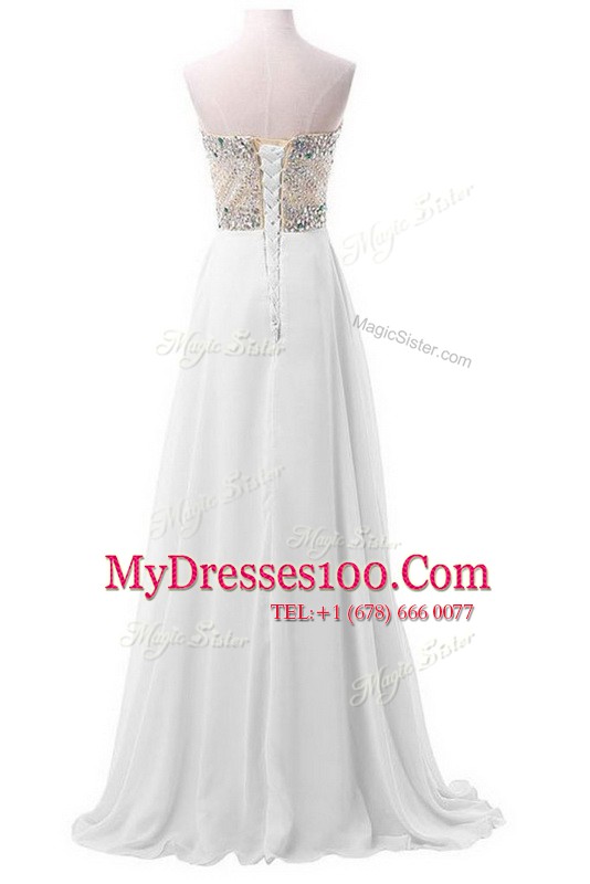 Custom Design White Sweetheart Neckline Beading Formal Dresses Sleeveless Lace Up