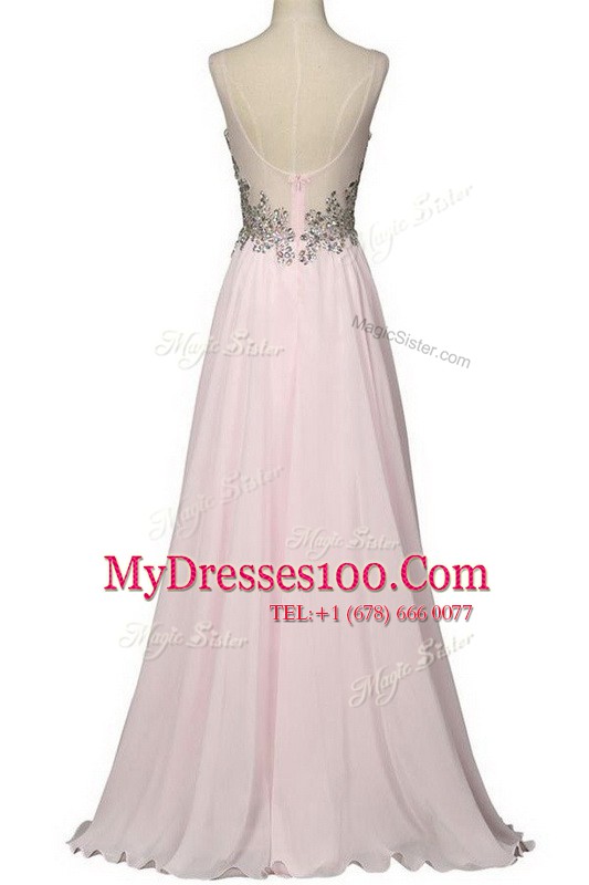 Eye-catching Baby Pink V-neck Neckline Beading Sleeveless Zipper