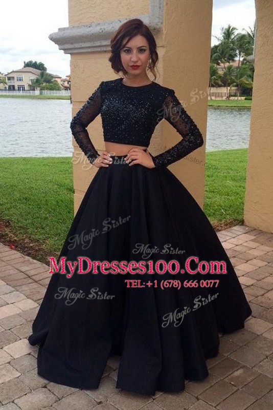 Sequins Scoop Long Sleeves Zipper Homecoming Dress Black Chiffon