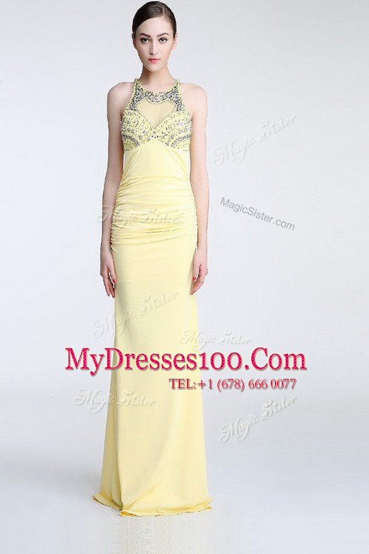 Spectacular Scoop Light Yellow Sleeveless Chiffon Criss Cross Homecoming Dress Online for Prom and Party