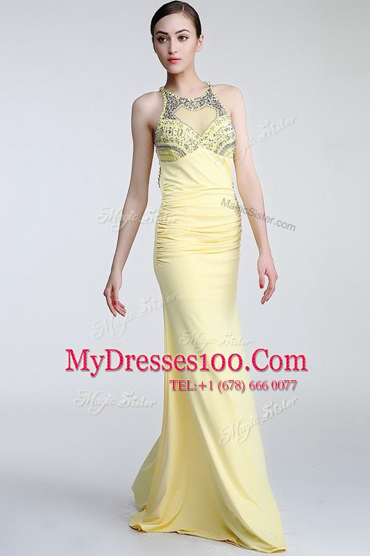 Spectacular Scoop Light Yellow Sleeveless Chiffon Criss Cross Homecoming Dress Online for Prom and Party