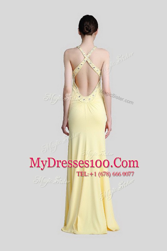 Spectacular Scoop Light Yellow Sleeveless Chiffon Criss Cross Homecoming Dress Online for Prom and Party